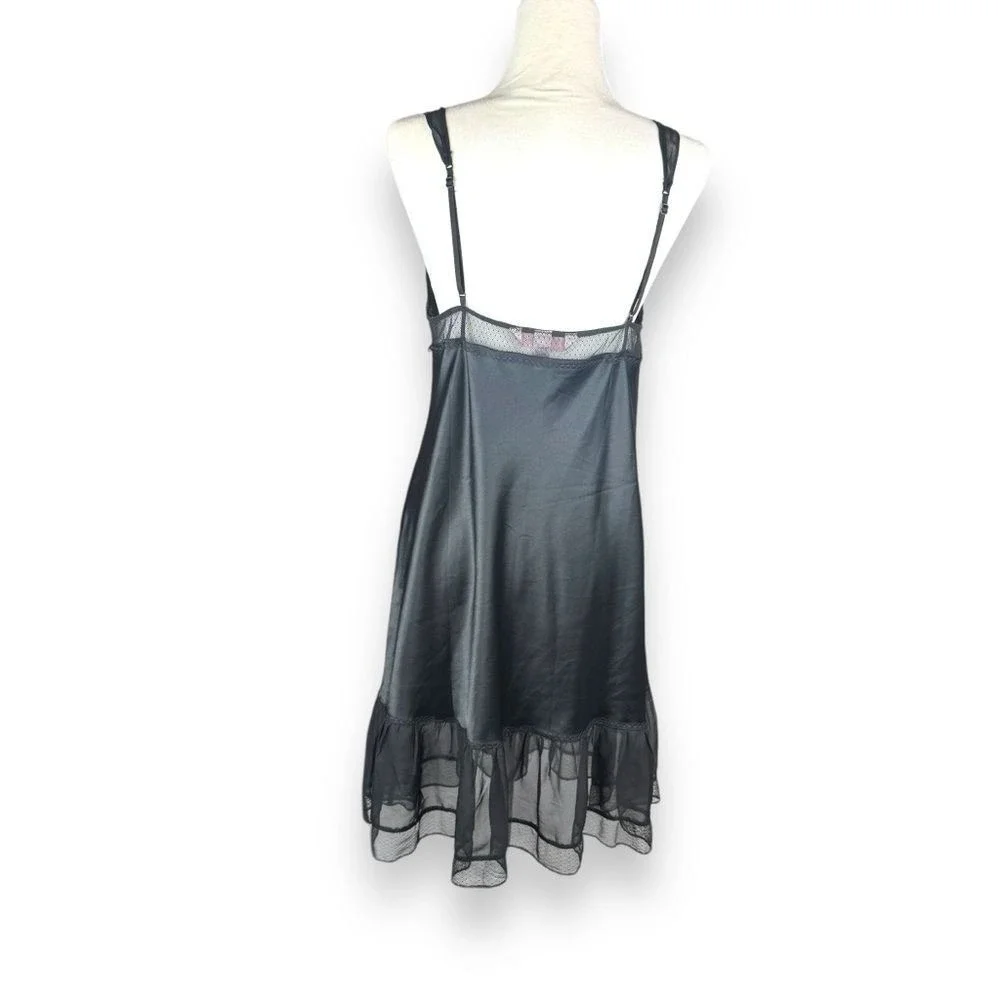 Victoria's Secret Black Satin Slip Dress with Lace Trim - Picture 2 of 15